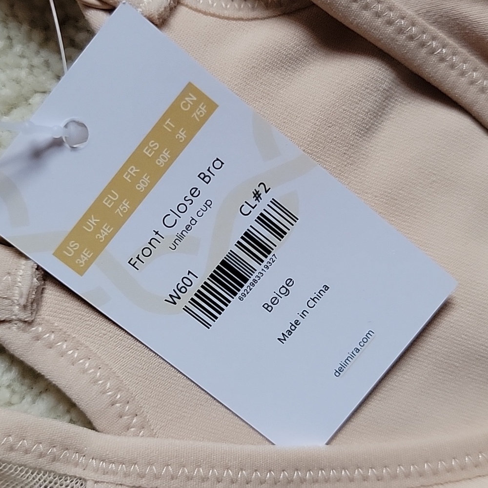 💗 DELMIRA Front Close Unlined Racerback UW Underwire Bra Beige 34E - Picture 3 of 8